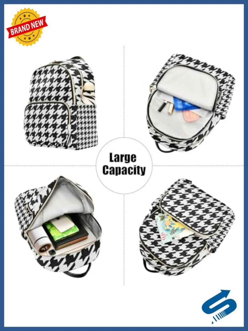 Women Anti-Theft Travel Backpack with Luggage Belt Lightweight Houndstooth